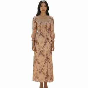 House of Harlow Puff Sleeve Midi Dress Small Palm Floral Cottagecore Feminine S